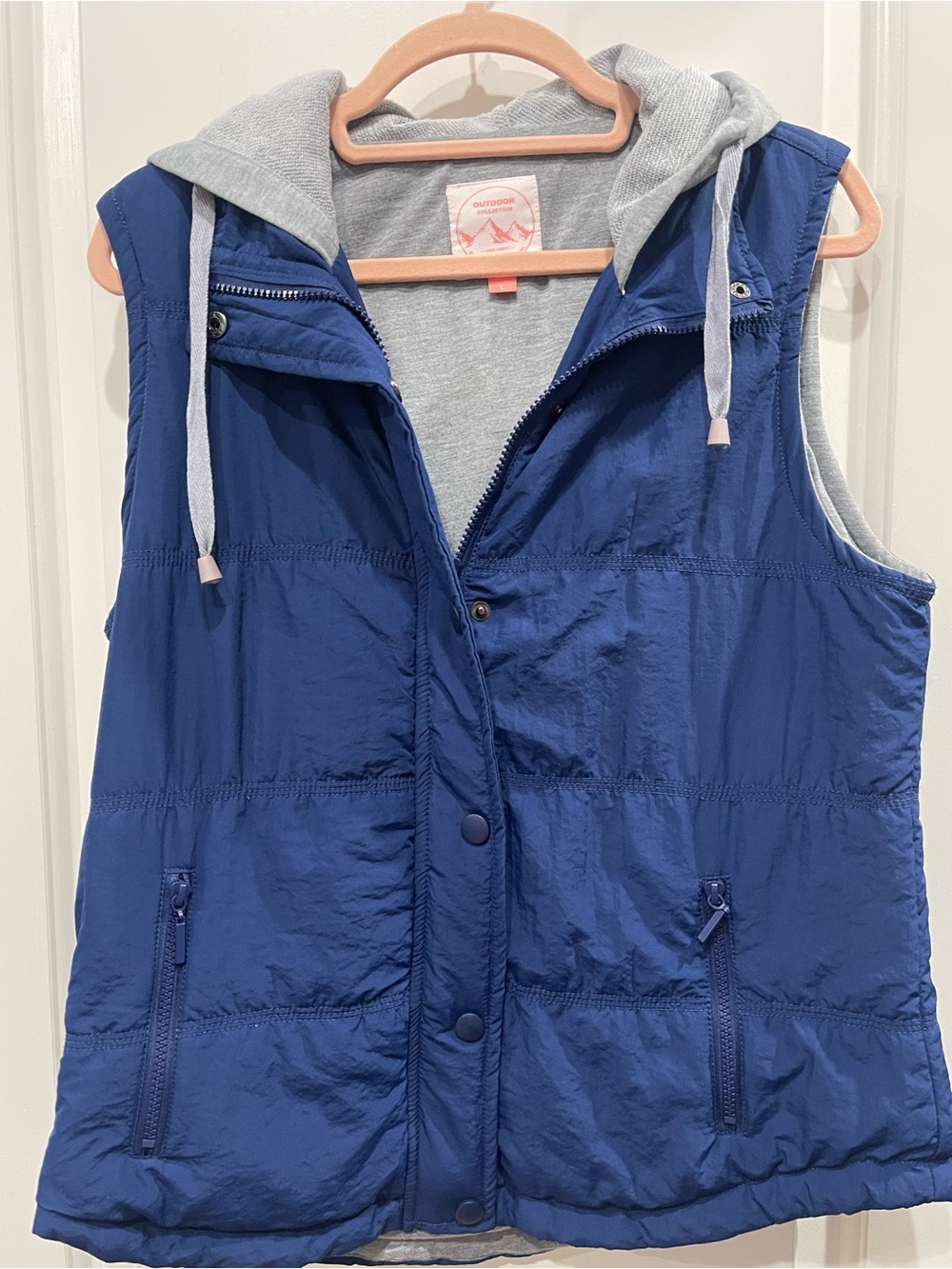 26 International Blue Hooded Puffer Vest with Grey Lining